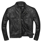 Men Slim Fit Motorcycle Vintage Black Biker Diamond Quilted Leather Jacket
