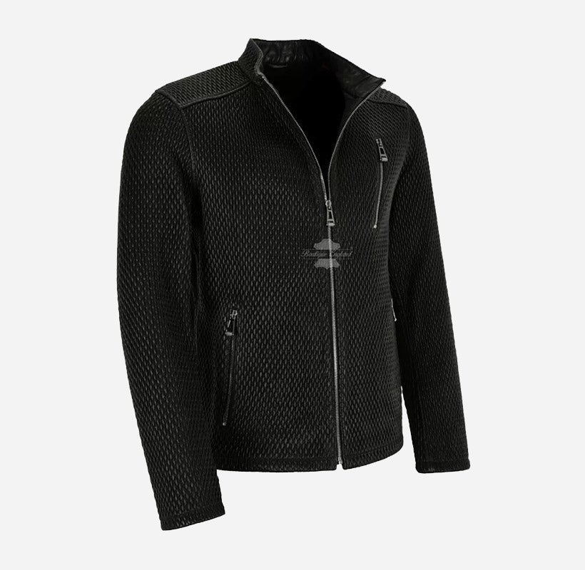 VALENTINO Mens Leather Biker Jacket Elasticated Quilted Braided Style