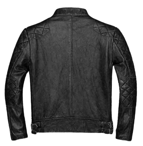 Men Slim Fit Motorcycle Vintage Black Biker Diamond Quilted Leather Jacket