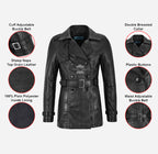 VENICE Women's Leather Double Breasted Mid-Length Trench Coat
