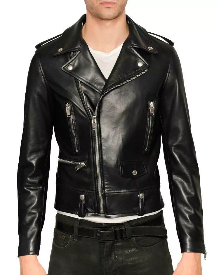 Men’s Black Leather Biker Jacket
