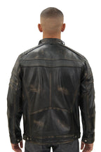 Men's Vintage Black Leather Biker Jacket-Naples