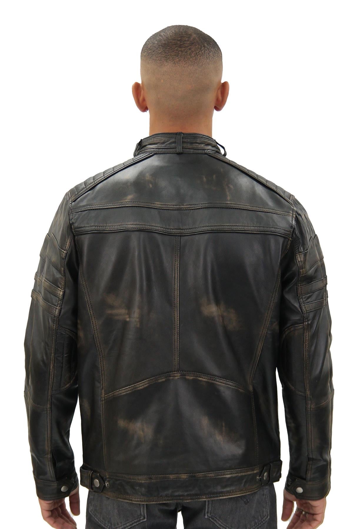 Men's Vintage Black Leather Biker Jacket-Naples