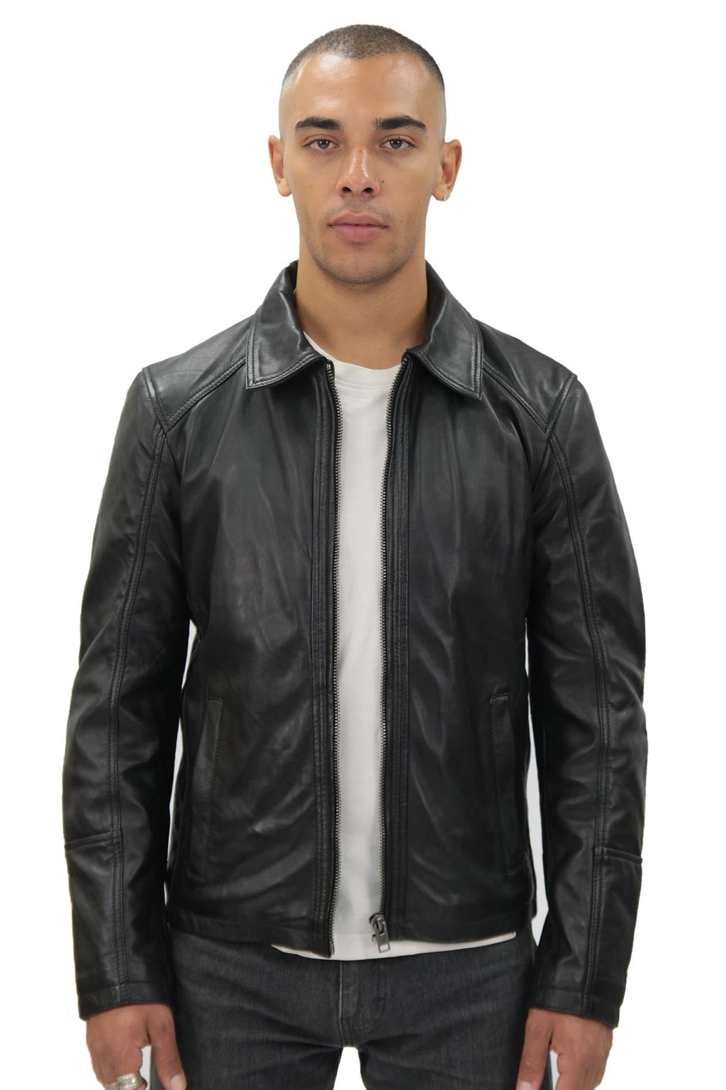 Mens Smart Classic Harrington Leather Jacket-New York