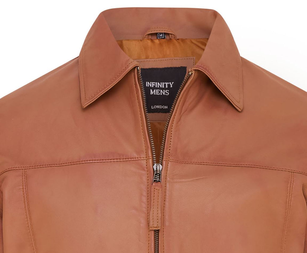 Mens Retro Classic Leather Harrington Biker Jacket - Drammen