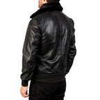 Mens Bomber Leather Jacket Shearling Jacket Vintage Warm Winter Aviator Bomber Jacket Mens Real Jacket