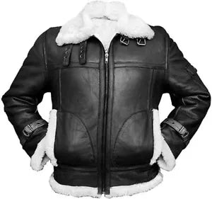 Denny&Dora Mens Shearling Jacket Shearling Flight Jacket Thick Warm Brown Leather Jacket