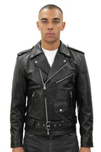 Mens Fringe Hide Leather Biker Jacket- Tokyo