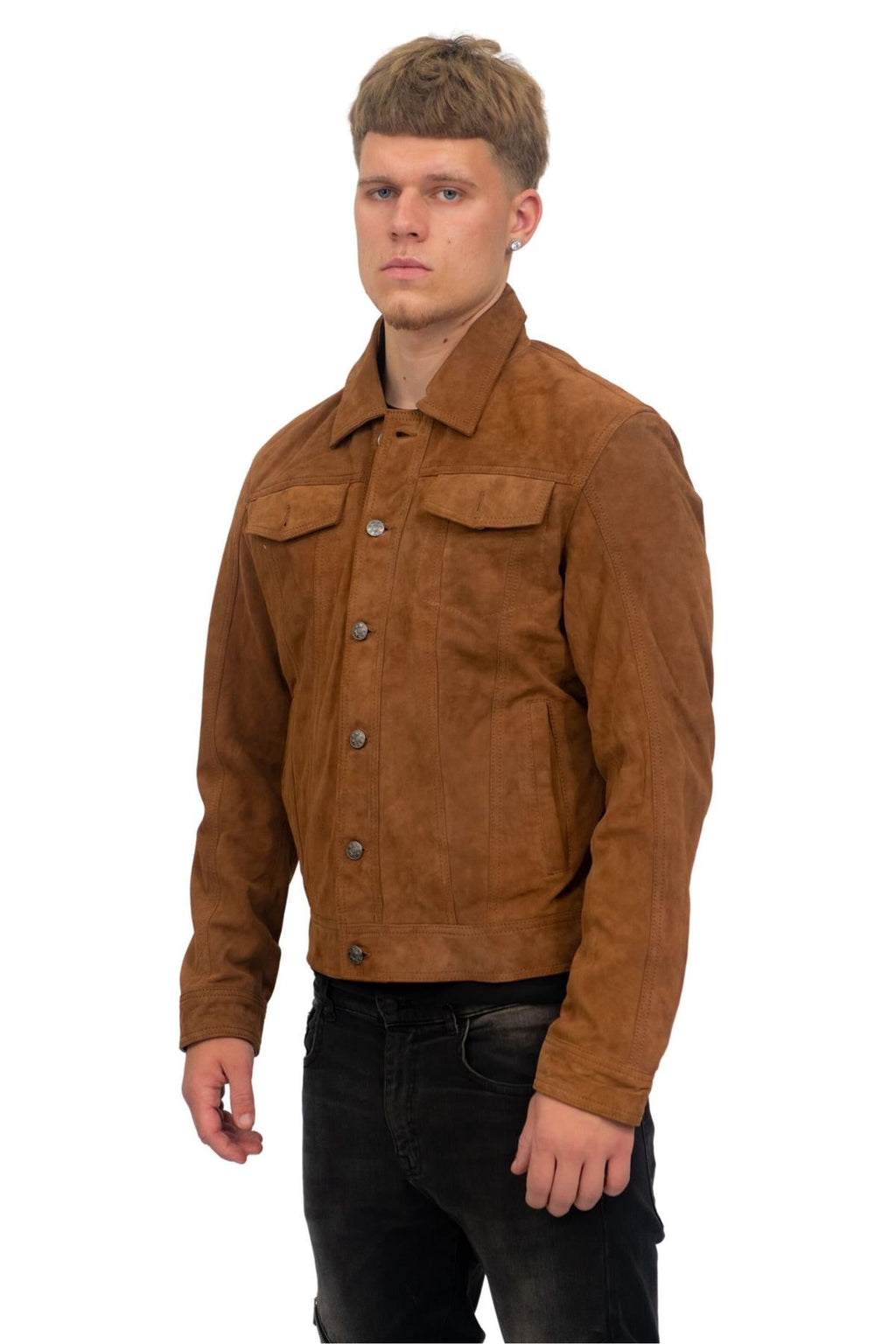Mens Goat Suede Leather Jeans Jacket-Adelaide