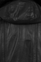 Women's Quality Black Leather Hip Length Coat with Fur Trimmed Detachable Hood - 'CARLA'