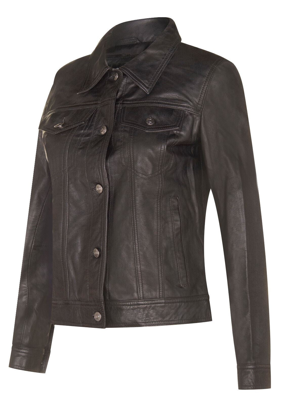 Womens Leather Trucker Jeans Jacket-Anderlecht