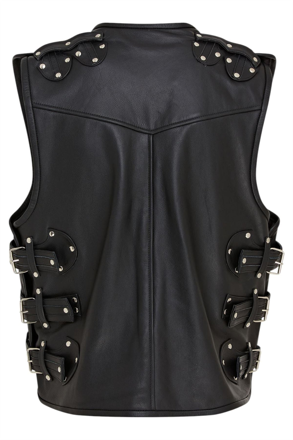 Men’s Black Biker Leather Waistcoat Metal Buckles Vest - Coolgardie