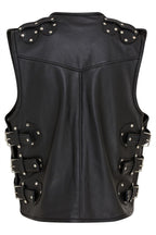 Men’s Black Biker Leather Waistcoat Metal Buckles Vest - Coolgardie