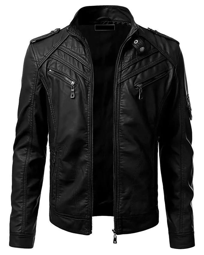 Men's Slim Fit Pu Leather Jacket M 10