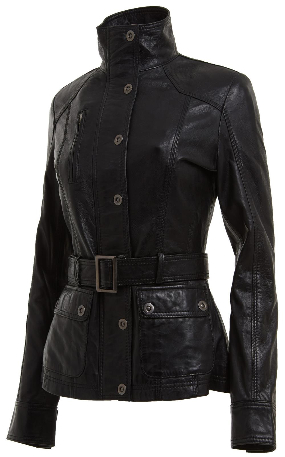 Womens Military Style Leather Biker Jacket-Phoenix
