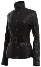 Womens Military Style Leather Biker Jacket-Phoenix