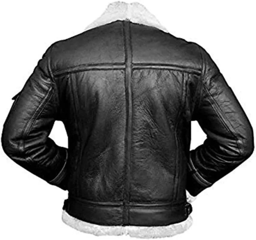 Denny&Dora Mens Shearling Jacket Shearling Flight Jacket Thick Warm Brown Leather Jacket