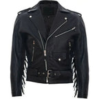 Mens Fringe Hide Leather Biker Jacket- Sevenoaks in White