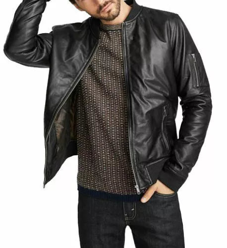 Mens Real Leather Jacket Black Biker Motorcycle Vintage Soft Genuine Lamb Skin
