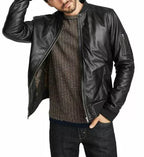 Mens Real Leather Jacket Black Biker Motorcycle Vintage Soft Genuine Lamb Skin