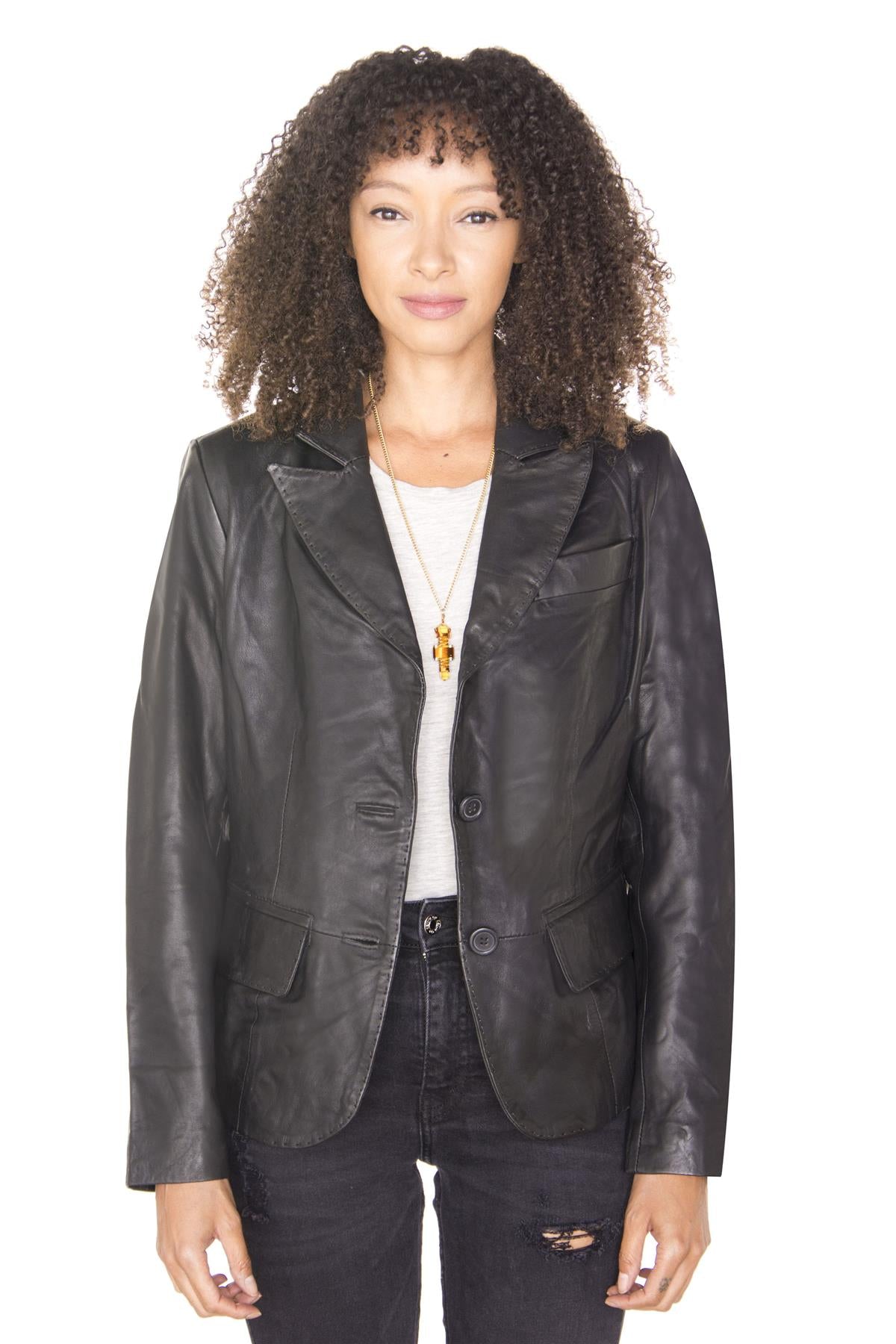 Womens Leather Blazer Jacket-Seregno