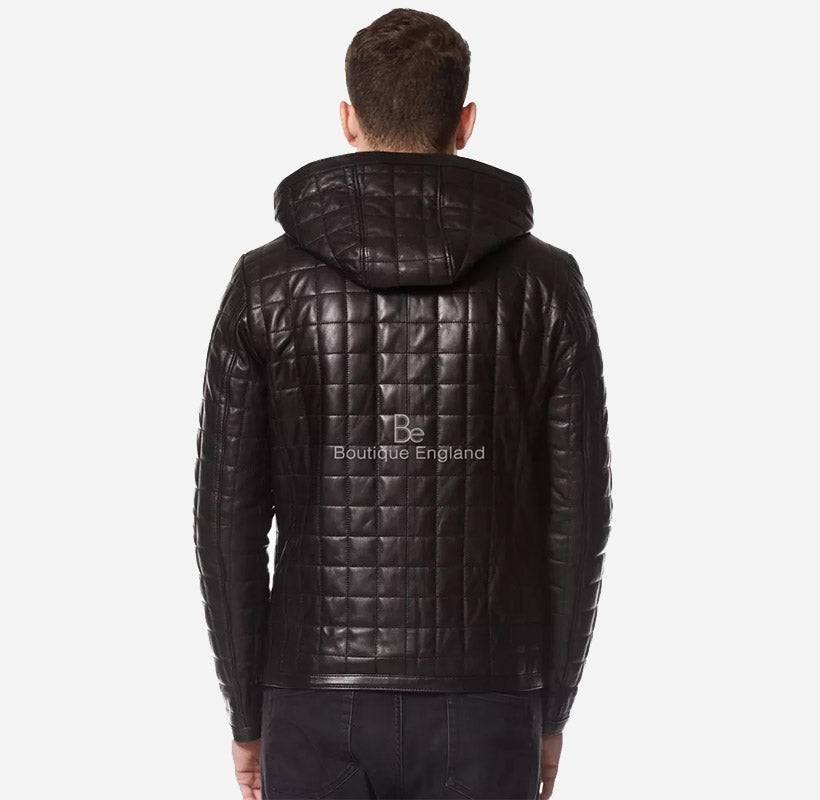 MADDOX Black Hooded Leather Jacket for Men Removable Hood