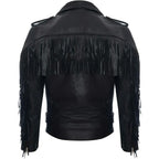 Mens Fringe Hide Leather Biker Jacket- Sevenoaks in White