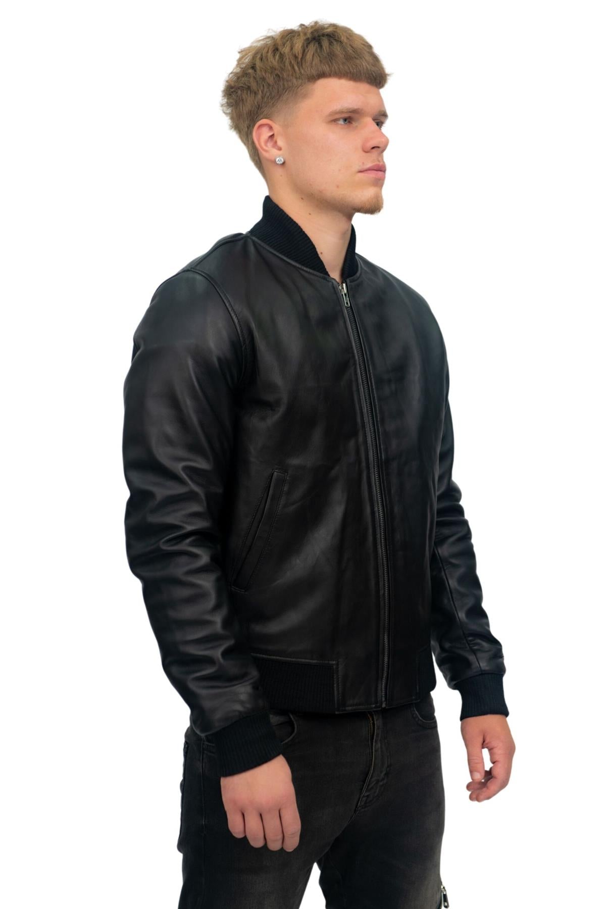 Mens Retro Varsity Leather Bomber Jacket-Pretoria