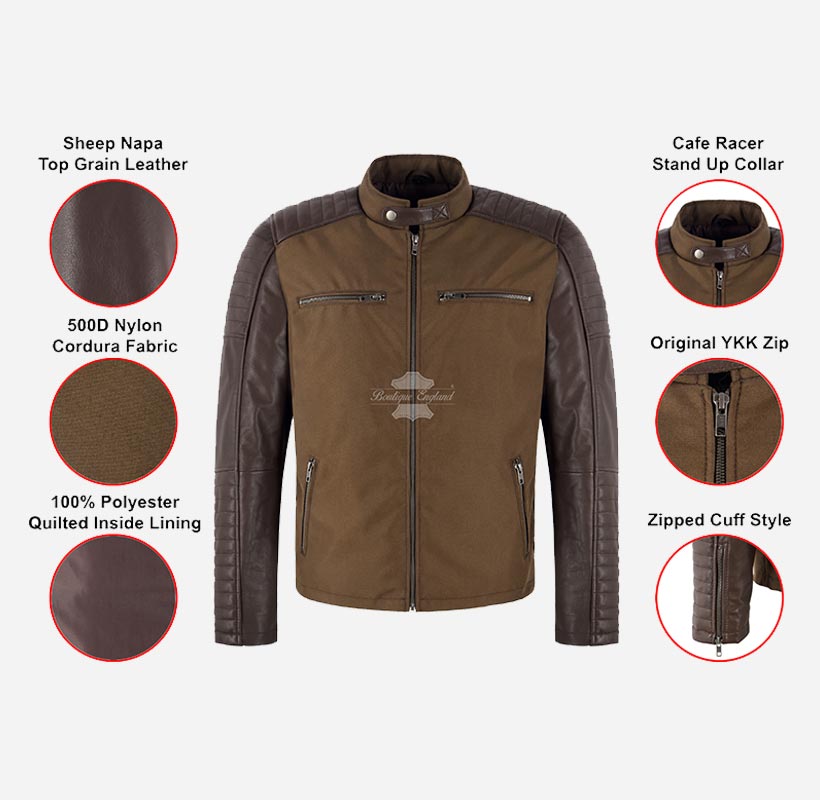 MOB Men's Leather Plus Fabric Jacket Biker Style Fashion Jacket