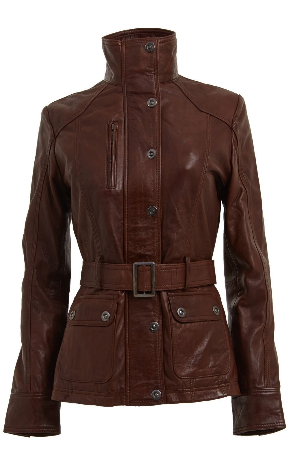 Womens Military Style Leather Biker Jacket-Phoenix