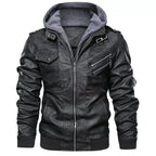 FEDTOSING Men's Faux Leather Jacket Retro Zip-UP Stand Collar Motorcycle Bomber Jackets with Removable Hood