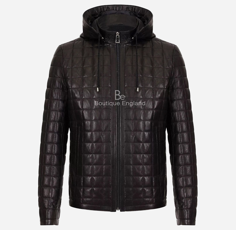 MADDOX Black Hooded Leather Jacket for Men Removable Hood