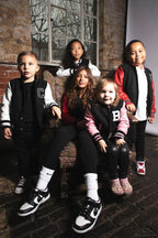 Kids Wool Varsity Bomber Jacket with Real Leather Sleeves 3-13 yrs