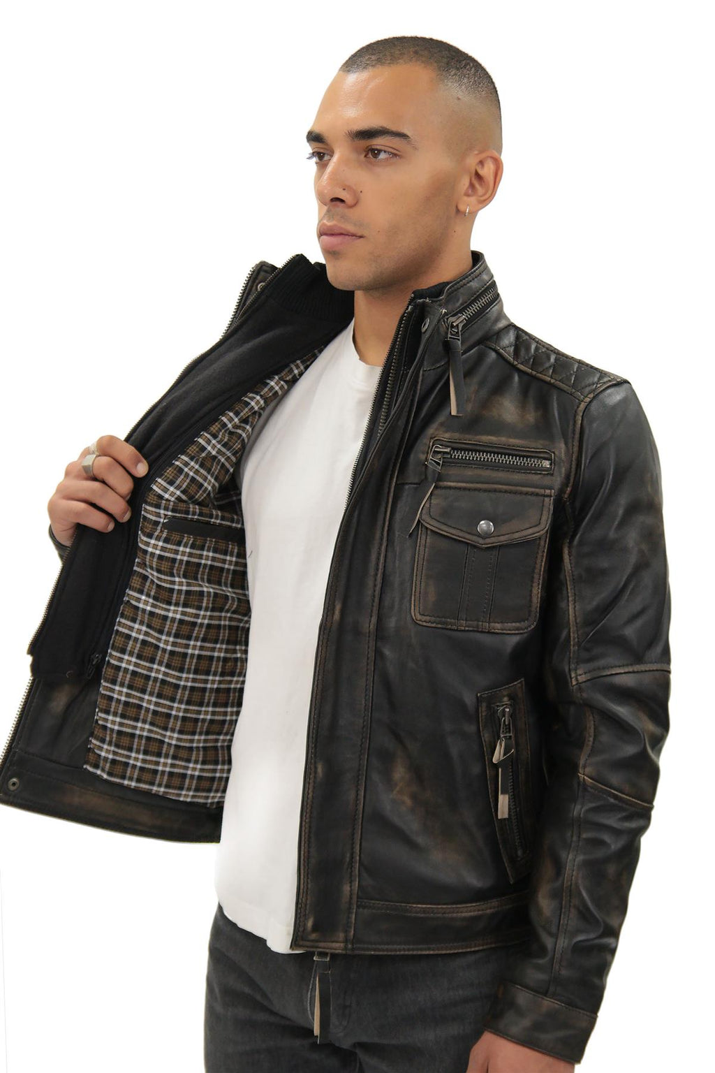 Men's Leather Retro Biker Jacket-Toronto