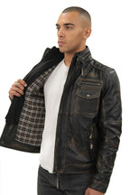 Men's Leather Retro Biker Jacket-Toronto