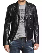 Men's Biker Style Motorbike Genuine Leather Jacket BK021