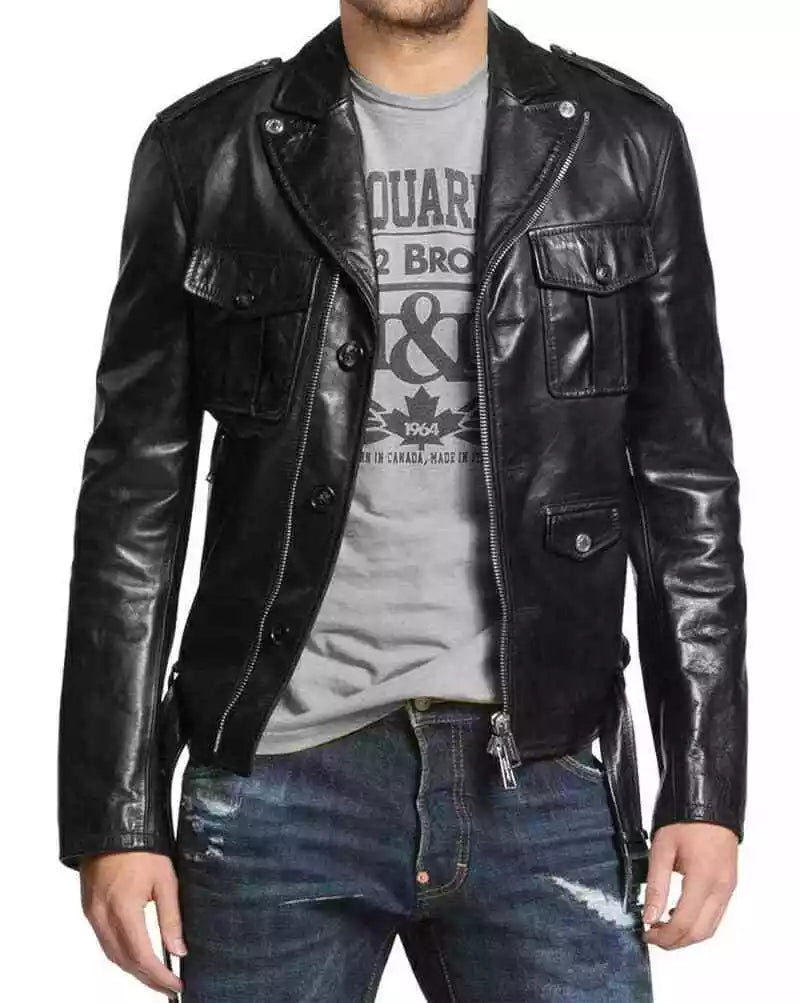 Men's Biker Style Motorbike Genuine Leather Jacket BK021