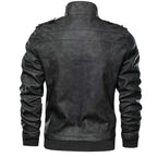 FEDTOSING Men's Faux Leather Jacket Retro Zip-UP Stand Collar Motorcycle Bomber Jackets with Removable Hood