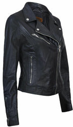 Womens Classic Leather Brando Biker Jacket-Loughton