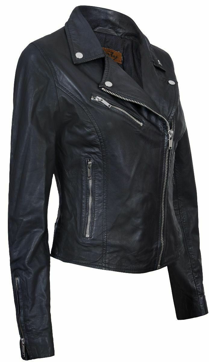 Womens Classic Leather Brando Biker Jacket-Loughton