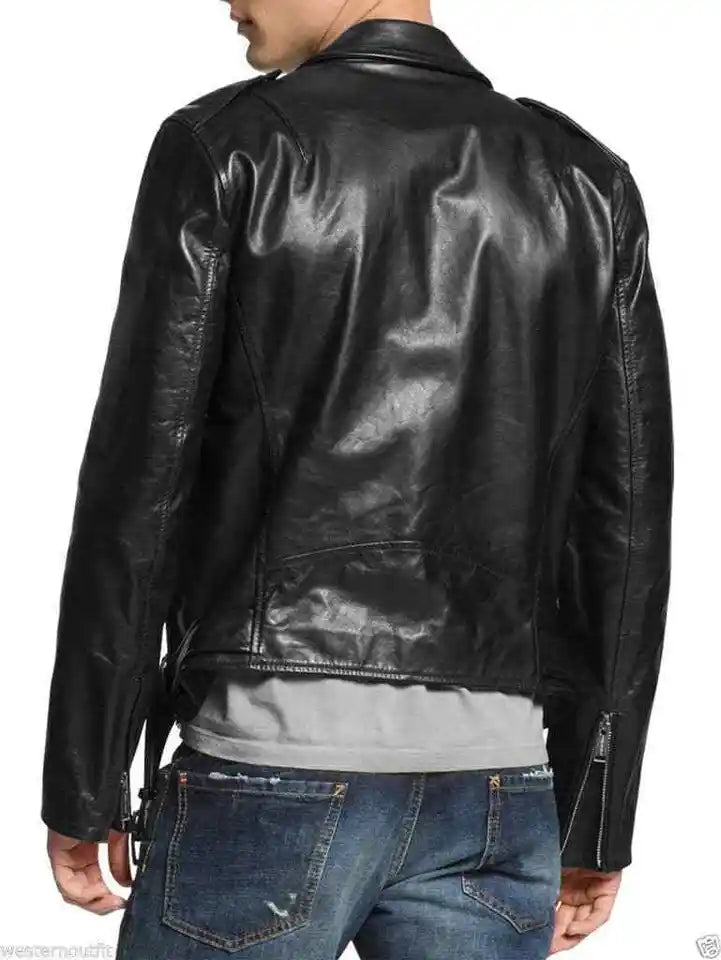 Men's Biker Style Motorbike Genuine Leather Jacket BK021