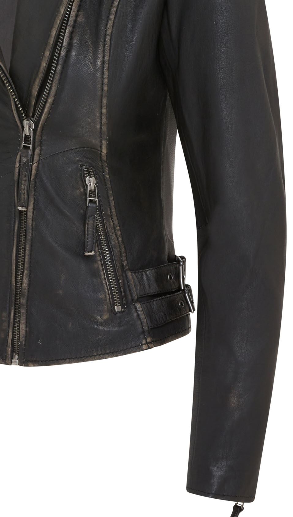 Womens Black Leather Brando Biker Jacket -  Finnsnes