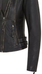 Womens Black Leather Brando Biker Jacket -  Finnsnes