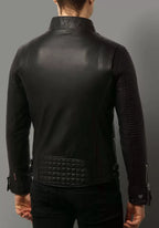 Men's Black Lambskin Leather Slim-Fit Biker Racer Zippered Pockets Jacket