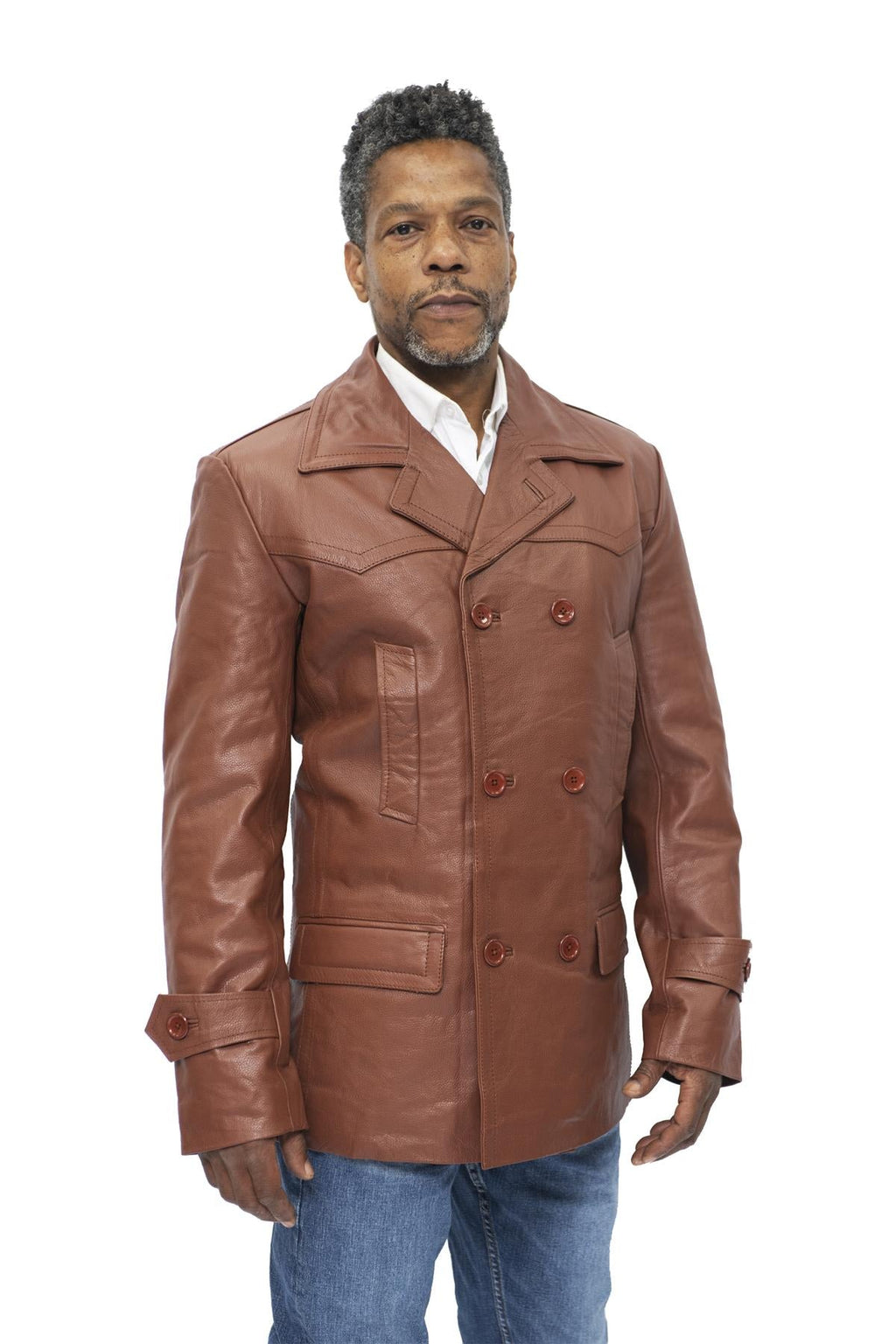 Mens Cowhide Leather Peacoat-Krakaw