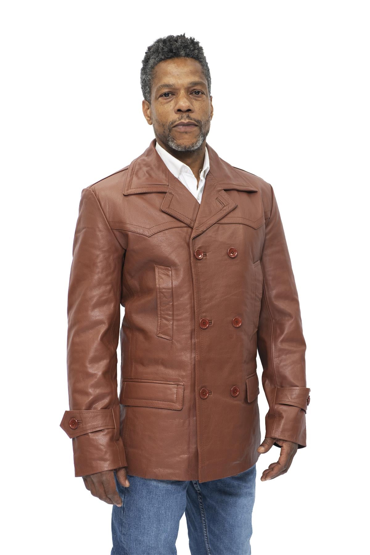 Mens Cowhide Leather Peacoat-Krakaw