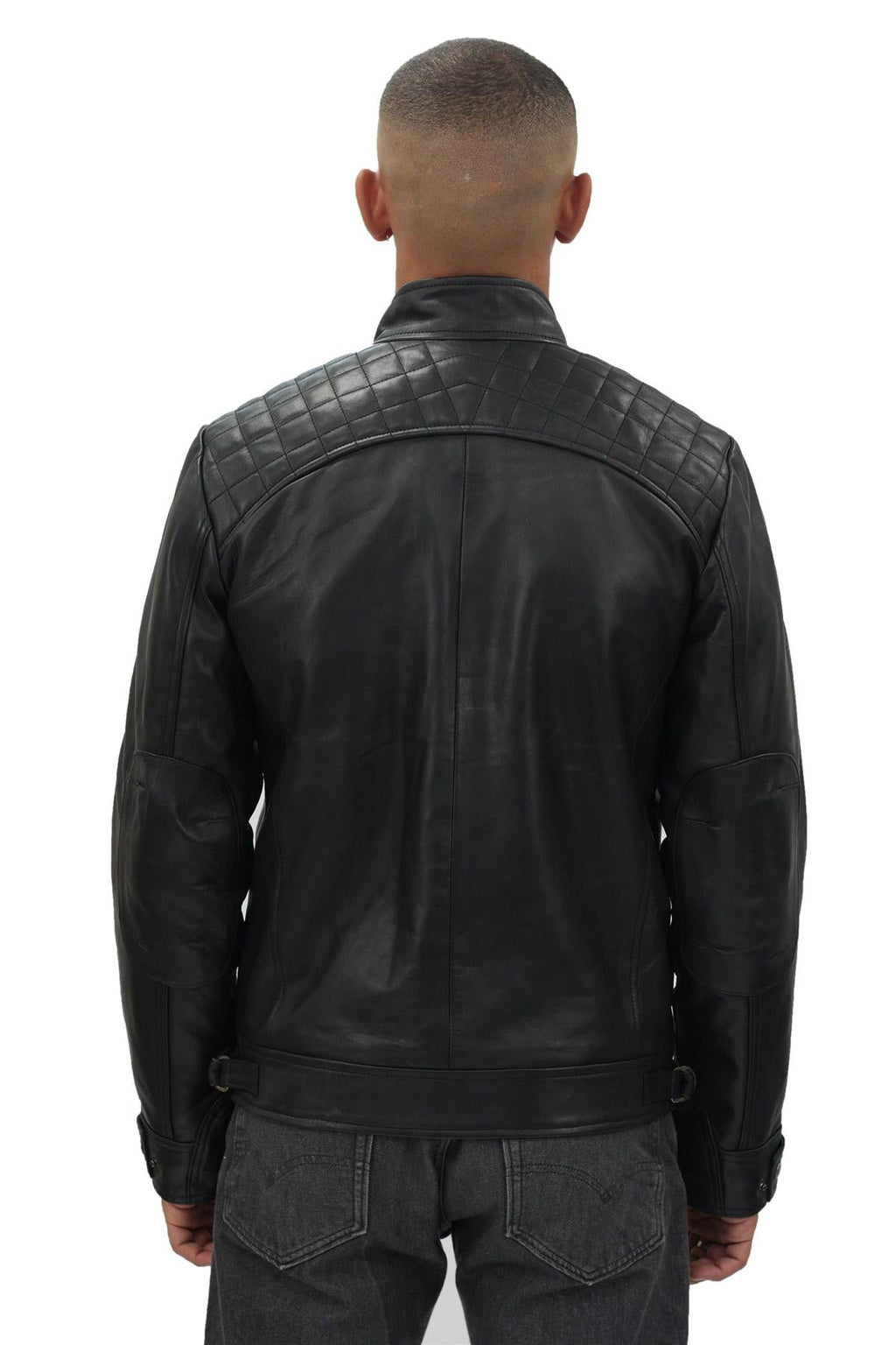 Men's Vintage Leather Quilted Biker Jacket-Monaco