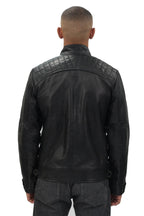 Men's Vintage Leather Quilted Biker Jacket-Monaco