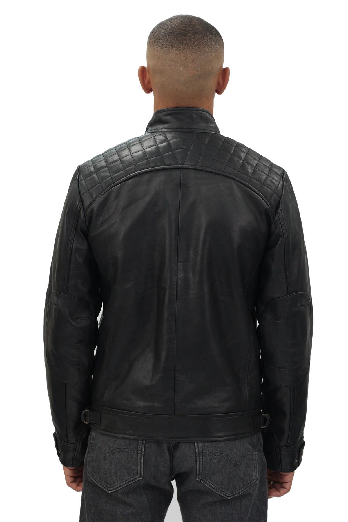 Men's Vintage Leather Quilted Biker Jacket-Monaco