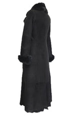 Womens Black Suede Toscana Sheepskin Trench Coat-Fribourg